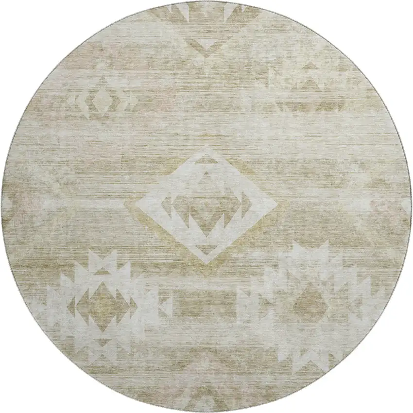 8' Taupe And Ivory Southwestern Washable Round Rug With UV Protection Photo 1