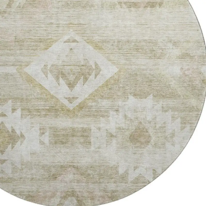 8' Taupe And Ivory Southwestern Washable Round Rug With UV Protection Photo 3