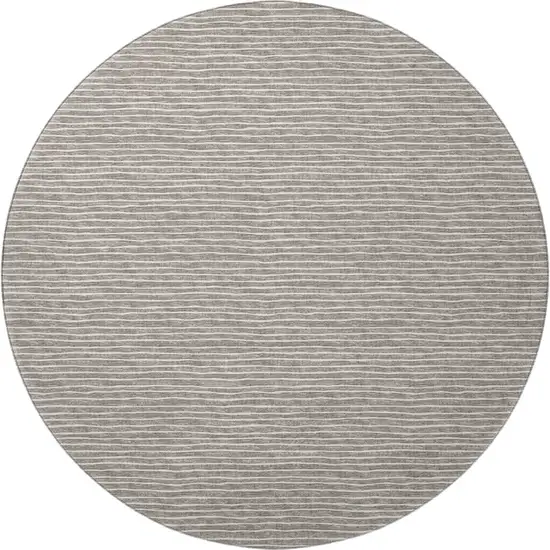 8' Taupe And Ivory Striped Washable Round Rug With UV Protection Photo 4