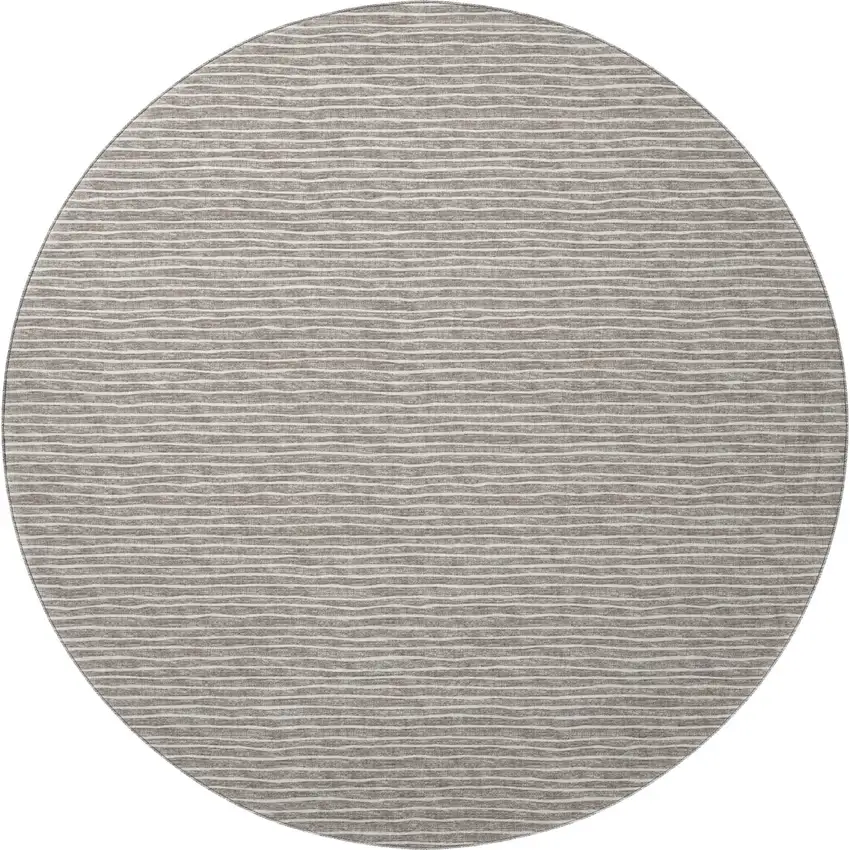 8' Taupe And Ivory Striped Washable Round Rug With UV Protection Photo 4