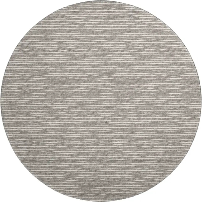 8' Taupe And Ivory Striped Washable Round Rug With UV Protection Photo 2