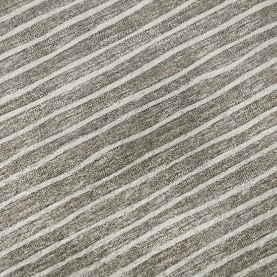 8' Taupe And Ivory Striped Washable Round Rug With UV Protection Photo 9