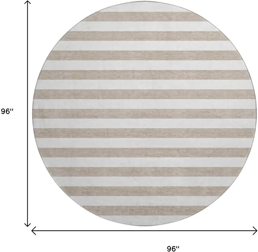 8' Taupe And Ivory Striped Washable Round Rug With UV Protection Photo 3