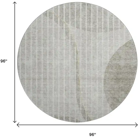 8' Taupe And Ivory Striped Washable Round Rug With UV Protection Photo 6