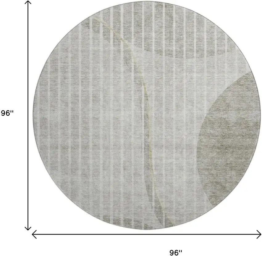 8' Taupe And Ivory Striped Washable Round Rug With UV Protection Photo 6
