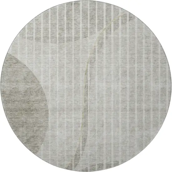 8' Taupe And Ivory Striped Washable Round Rug With UV Protection Photo 3