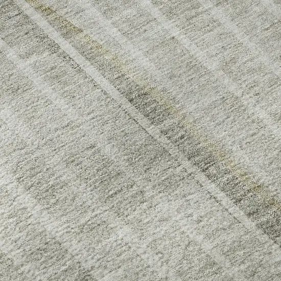 8' Taupe And Ivory Striped Washable Round Rug With UV Protection Photo 8