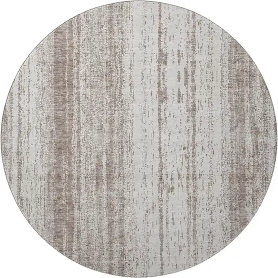 8' Taupe And Ivory Striped Washable Round Rug With UV Protection Photo 4