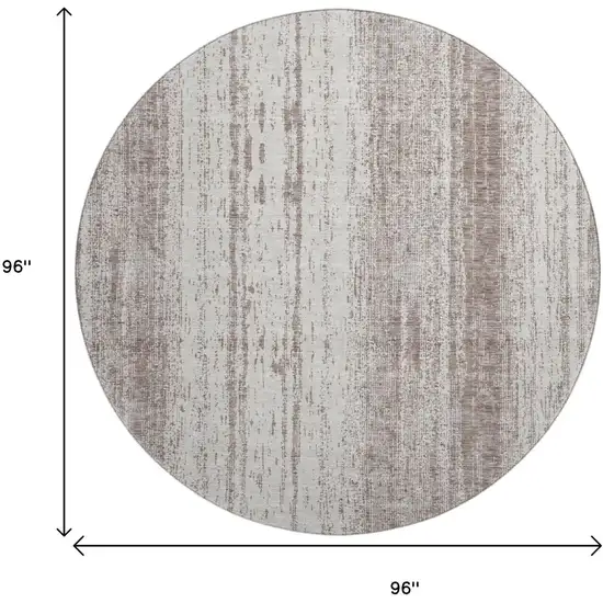 8' Taupe And Ivory Striped Washable Round Rug With UV Protection Photo 3