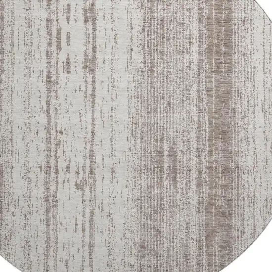 8' Taupe And Ivory Striped Washable Round Rug With UV Protection Photo 3