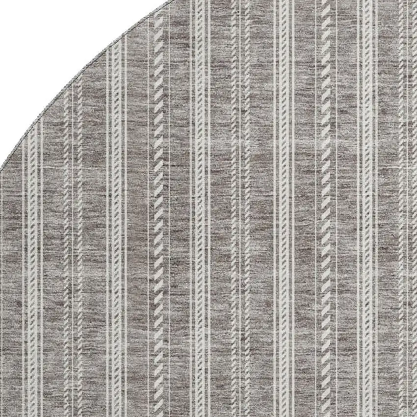 8' Taupe And Ivory Striped Washable Round Rug With UV Protection Photo 2