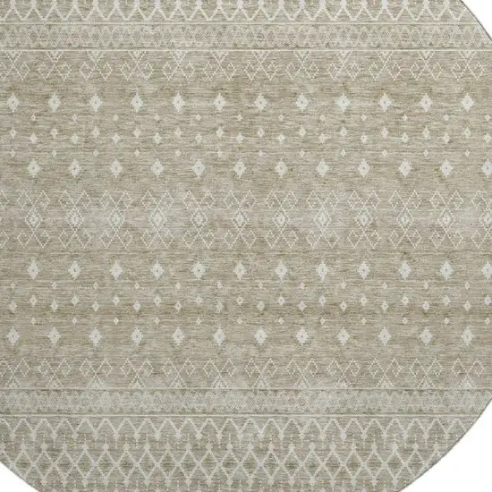 8' Taupe And Ivory Tribal Washable Round Rug With UV Protection Photo 5