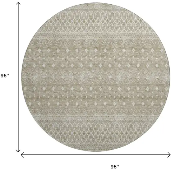 8' Taupe And Ivory Tribal Washable Round Rug With UV Protection Photo 7