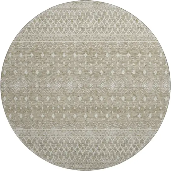 8' Taupe And Ivory Tribal Washable Round Rug With UV Protection Photo 1