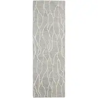 Photo of 8' Taupe And Ivory Wool Abstract Tufted Handmade Stain Resistant Runner Rug