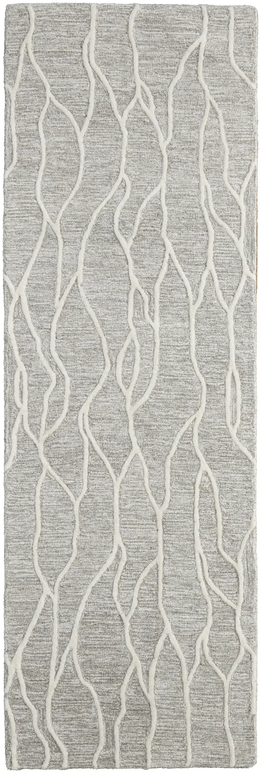 8' Taupe And Ivory Wool Abstract Tufted Handmade Stain Resistant Runner Rug Photo 1