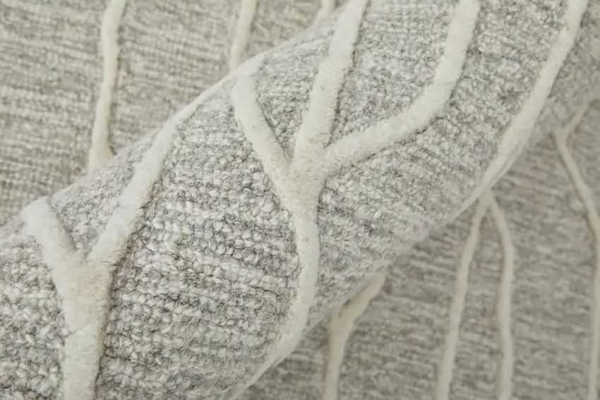 8' Taupe And Ivory Wool Abstract Tufted Handmade Stain Resistant Runner Rug Photo 6