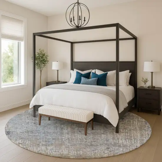 8' Taupe And Khaki Abstract Washable Round Rug With UV Protection Photo 5