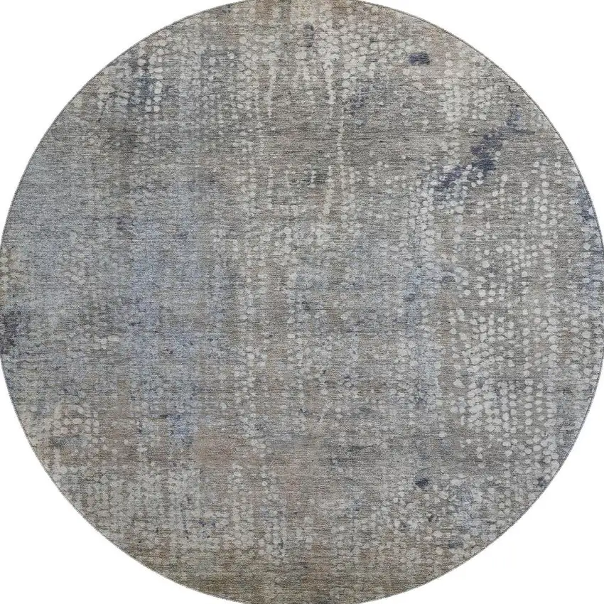 8' Taupe And Khaki Abstract Washable Round Rug With UV Protection Photo 4