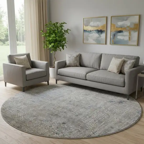 8' Taupe And Khaki Abstract Washable Round Rug With UV Protection Photo 2