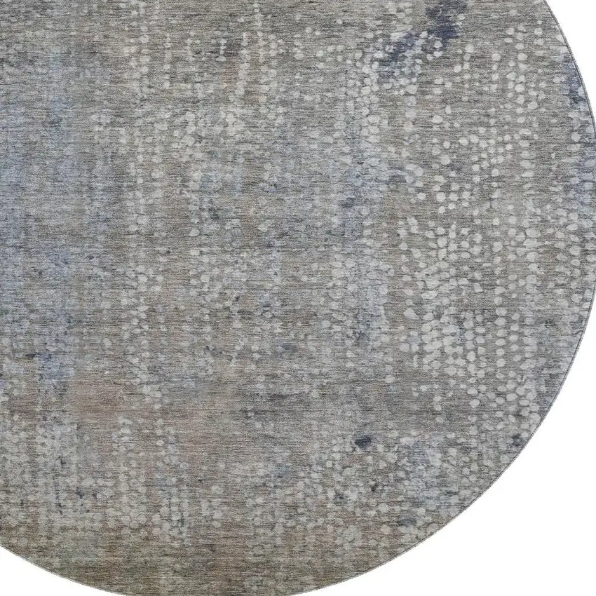 8' Taupe And Khaki Abstract Washable Round Rug With UV Protection Photo 3