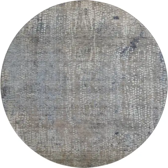 8' Taupe And Khaki Abstract Washable Round Rug With UV Protection Photo 1