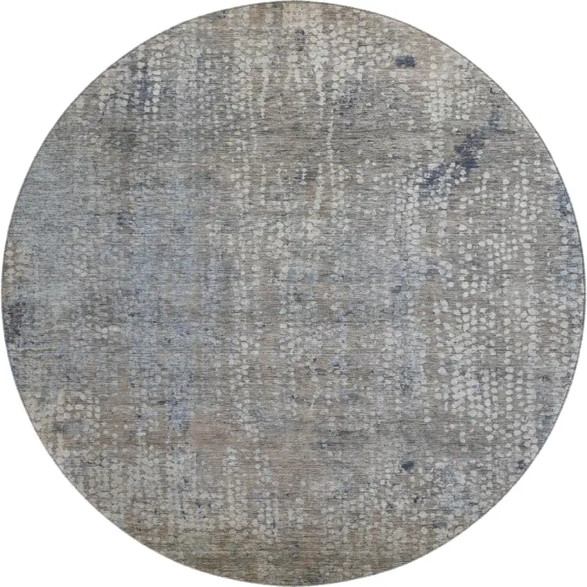8' Taupe And Khaki Abstract Washable Round Rug With UV Protection Photo 1