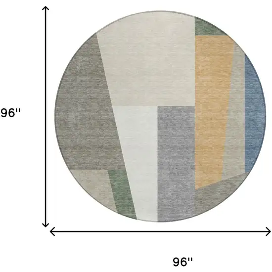 8' Taupe And Olive Green Round Geometric Washable Indoor Outdoor Area Rug Photo 8