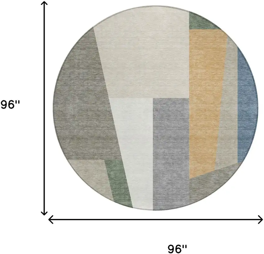 8' Taupe And Olive Green Round Geometric Washable Indoor Outdoor Area Rug Photo 8