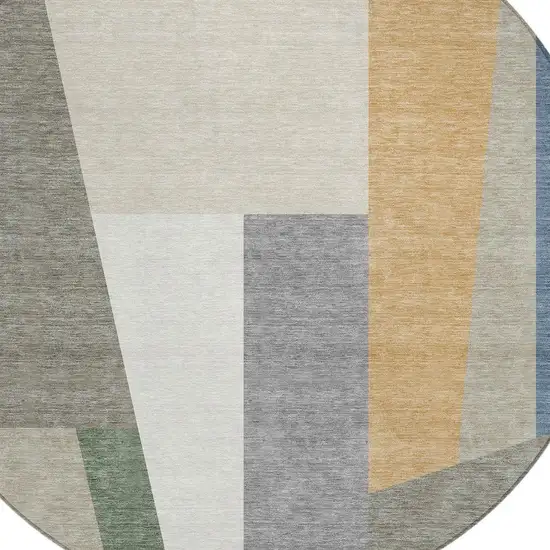 8' Taupe And Olive Green Round Geometric Washable Indoor Outdoor Area Rug Photo 2