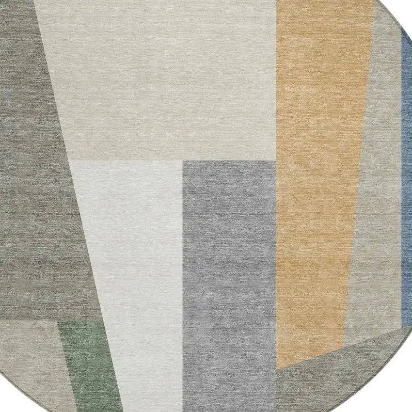 8' Taupe And Olive Green Round Geometric Washable Indoor Outdoor Area Rug Photo 2
