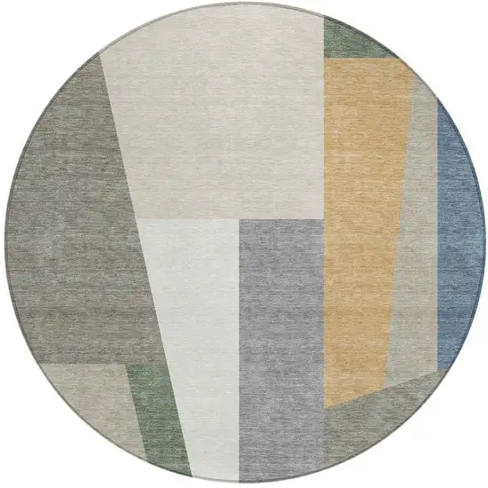8' Taupe And Olive Green Round Geometric Washable Indoor Outdoor Area Rug Photo 3