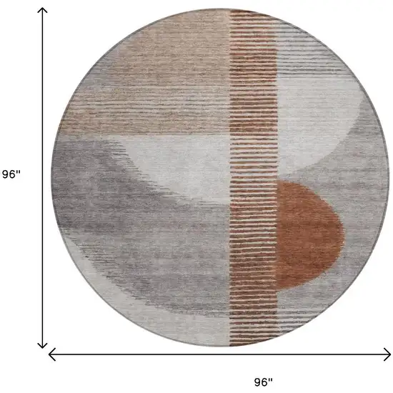 8' Taupe And Rust Round Geometric Washable Indoor Outdoor Area Rug Photo 9