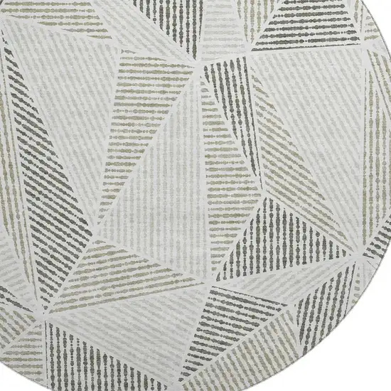 8' Taupe And Silver Geometric Washable Round Rug With UV Protection Photo 3