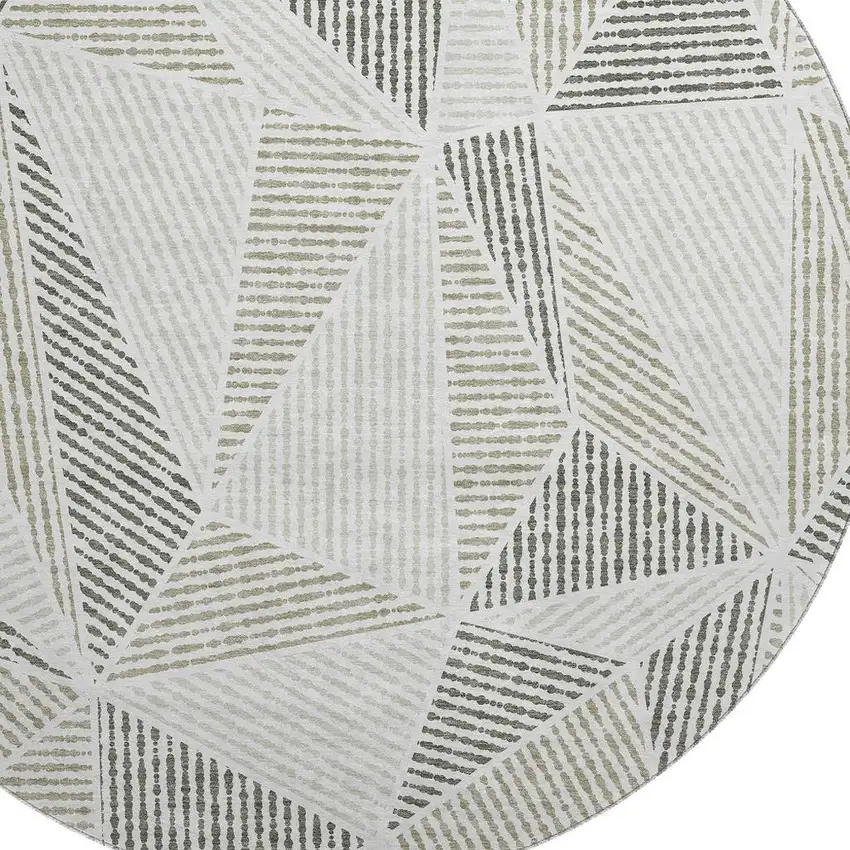 8' Taupe And Silver Geometric Washable Round Rug With UV Protection Photo 3