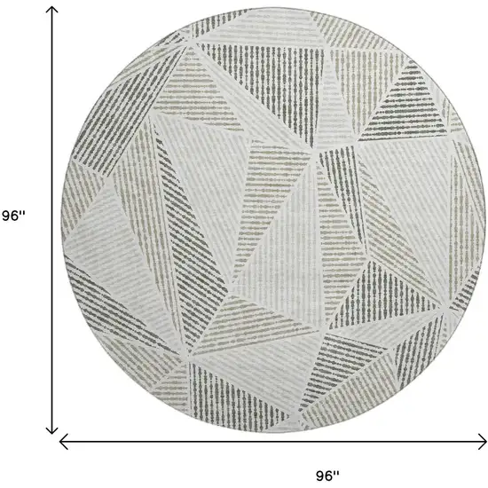 8' Taupe And Silver Geometric Washable Round Rug With UV Protection Photo 3