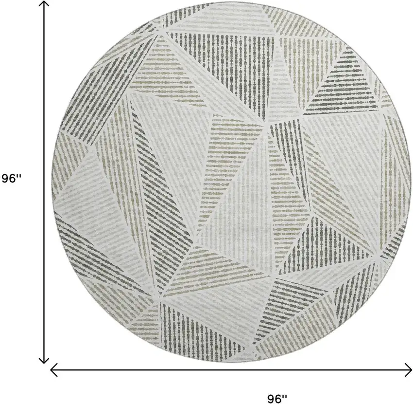 8' Taupe And Silver Geometric Washable Round Rug With UV Protection Photo 3
