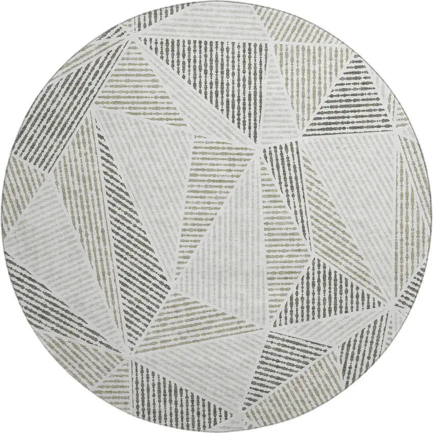 8' Taupe And Silver Geometric Washable Round Rug With UV Protection Photo 1