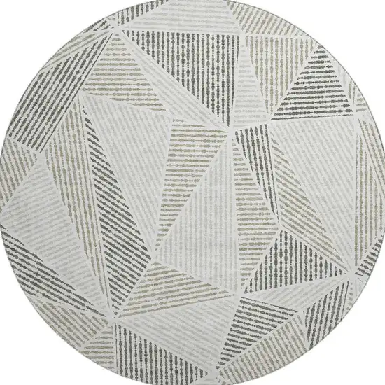 8' Taupe And Silver Geometric Washable Round Rug With UV Protection Photo 4