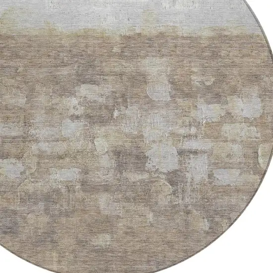 8' Taupe And Silver Round Abstract Washable Indoor Outdoor Area Rug Photo 4