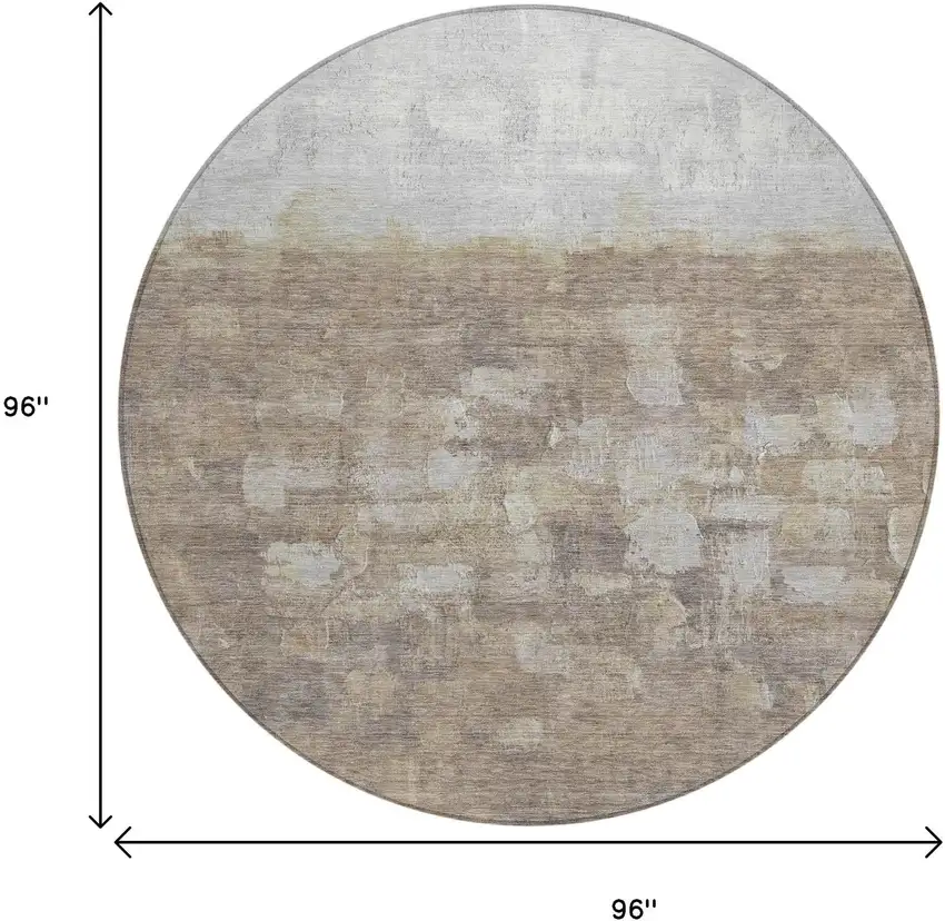 8' Taupe And Silver Round Abstract Washable Indoor Outdoor Area Rug Photo 3