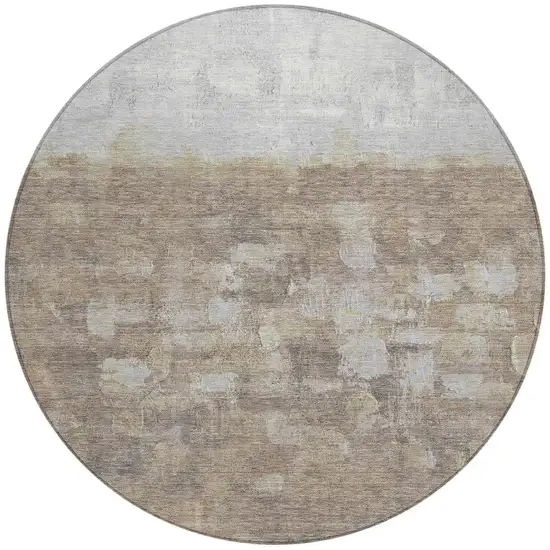 8' Taupe And Silver Round Abstract Washable Indoor Outdoor Area Rug Photo 5