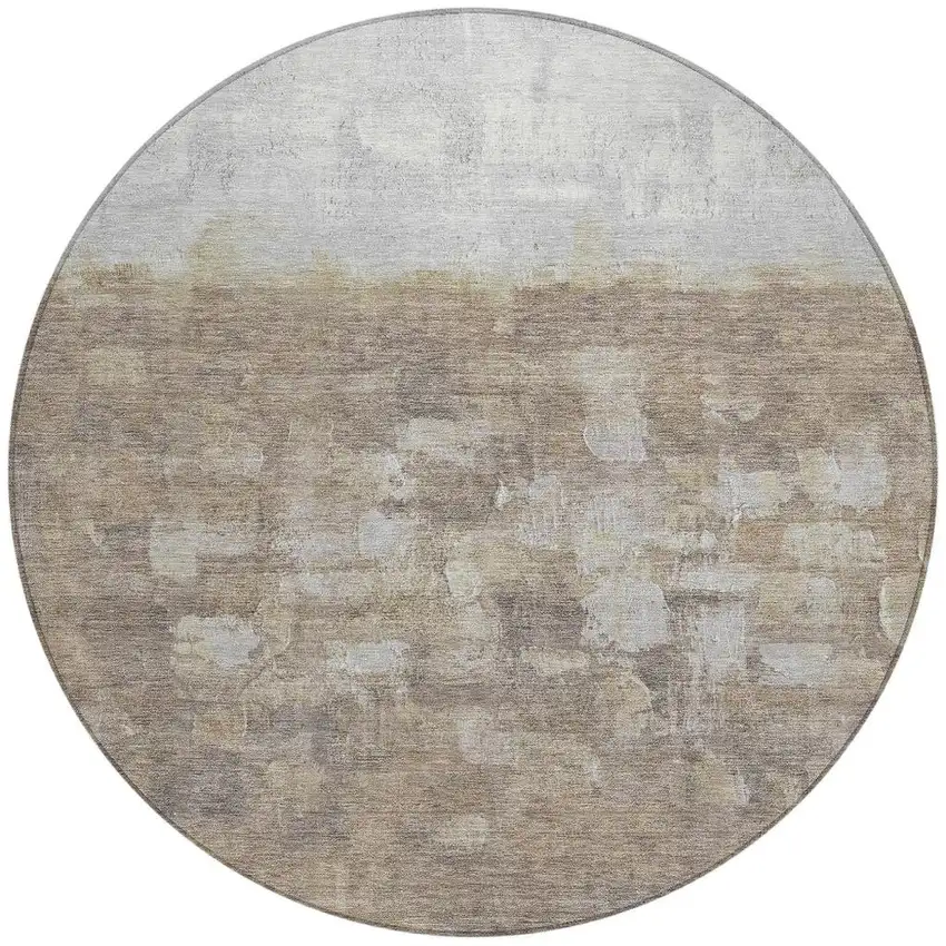 8' Taupe And Silver Round Abstract Washable Indoor Outdoor Area Rug Photo 5