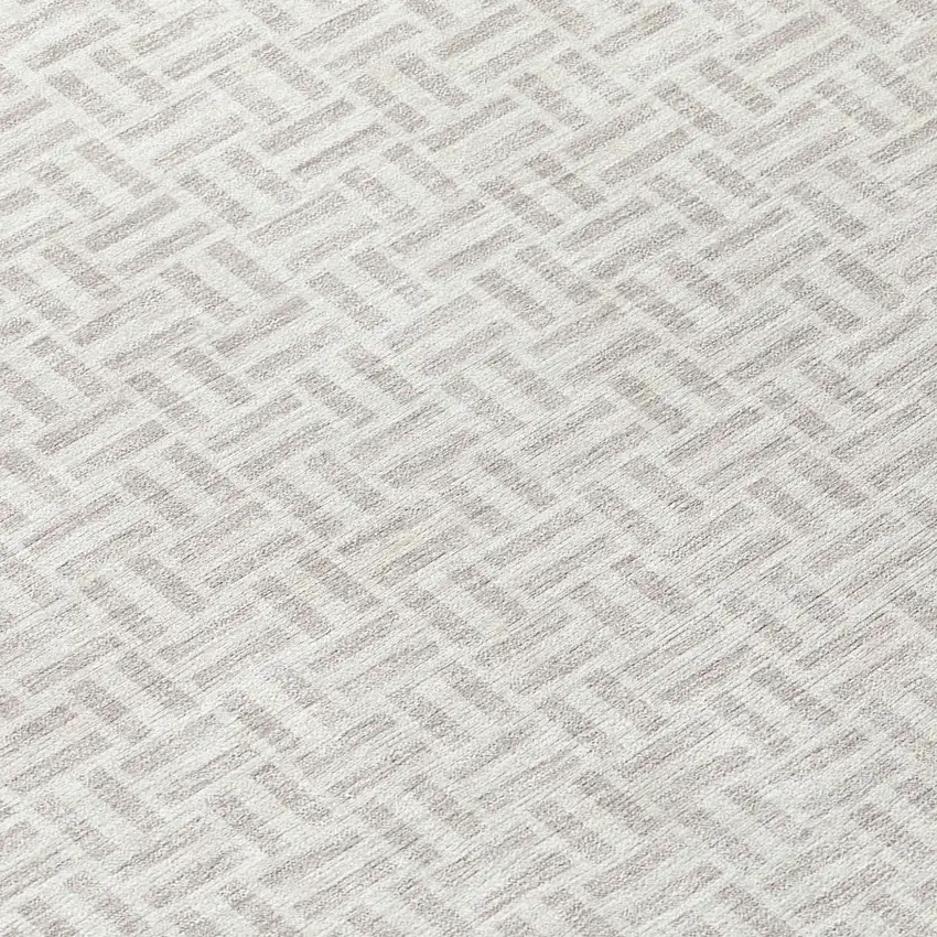 8' Taupe And Silver Round Geometric Washable Indoor Outdoor Area Rug Photo 8