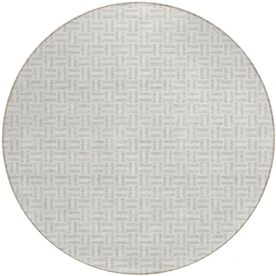 8' Taupe And Silver Round Geometric Washable Indoor Outdoor Area Rug Photo 2