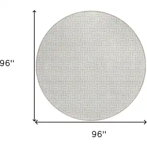 Photo of 8' Taupe And Silver Round Geometric Washable Indoor Outdoor Area Rug