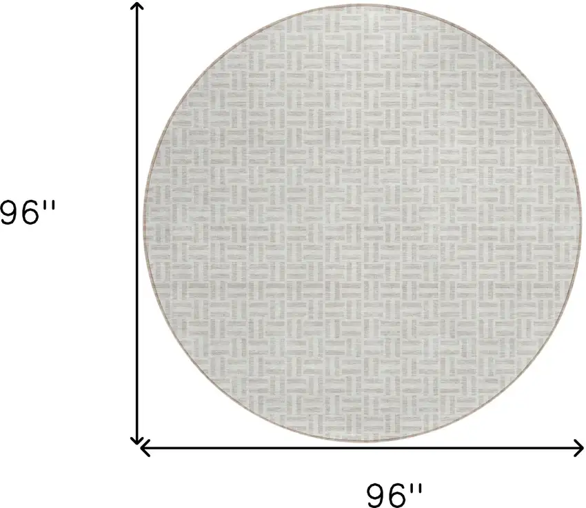 8' Taupe And Silver Round Geometric Washable Indoor Outdoor Area Rug Photo 3