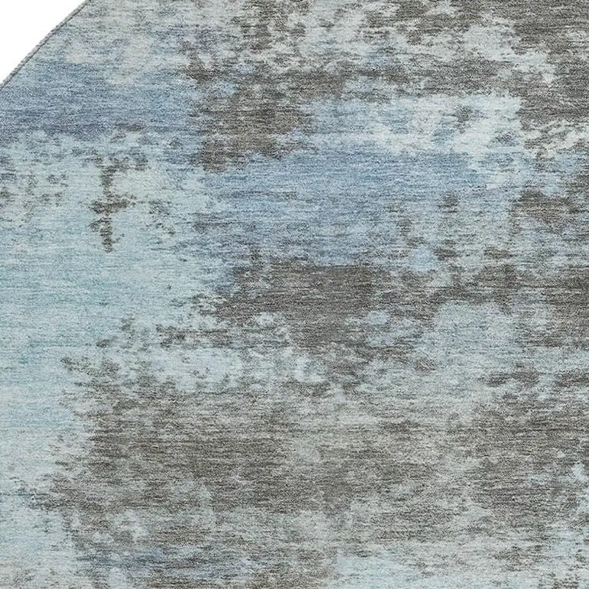 8' Taupe And Sky Blue Abstract Washable Round Rug With UV Protection Photo 3