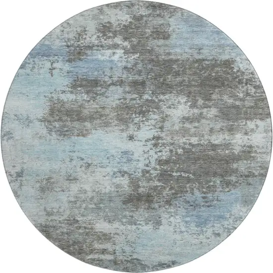 8' Taupe And Sky Blue Abstract Washable Round Rug With UV Protection Photo 1