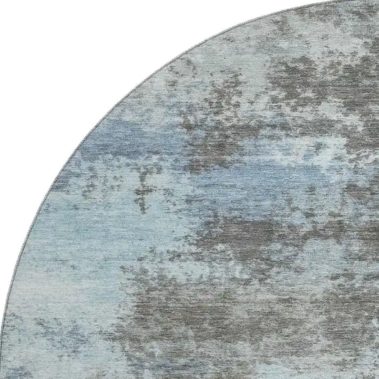 8' Taupe And Sky Blue Abstract Washable Round Rug With UV Protection Photo 4